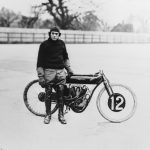 Oscar Godfrey, winner of the 1911 Isle of Man Senior TT, with his Indian motorcycle